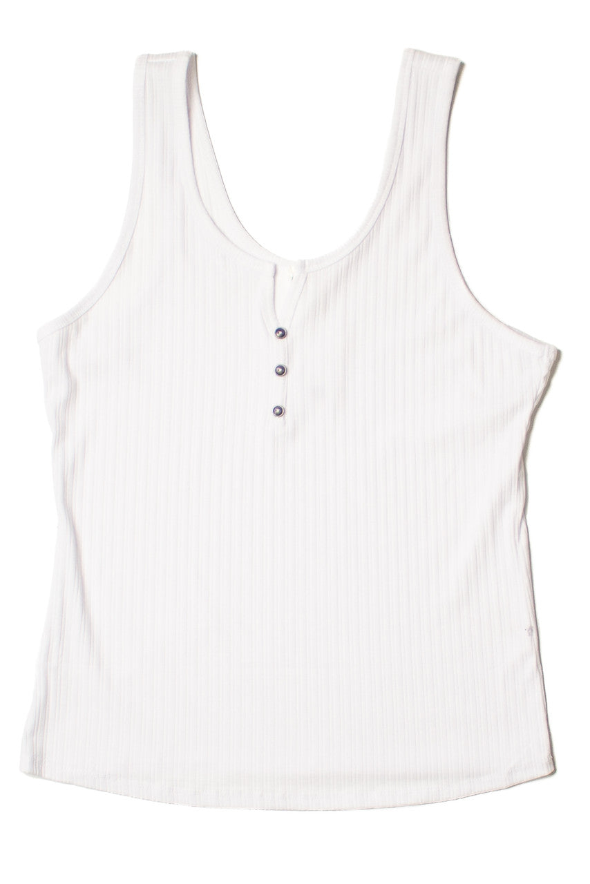 Extended Sizes White Notch Henley Tank