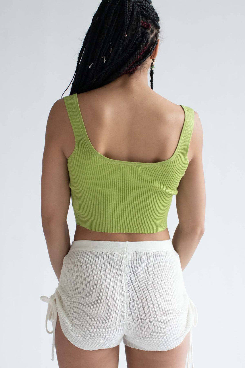 Herbal Green Notched Ribbed Crop Tank