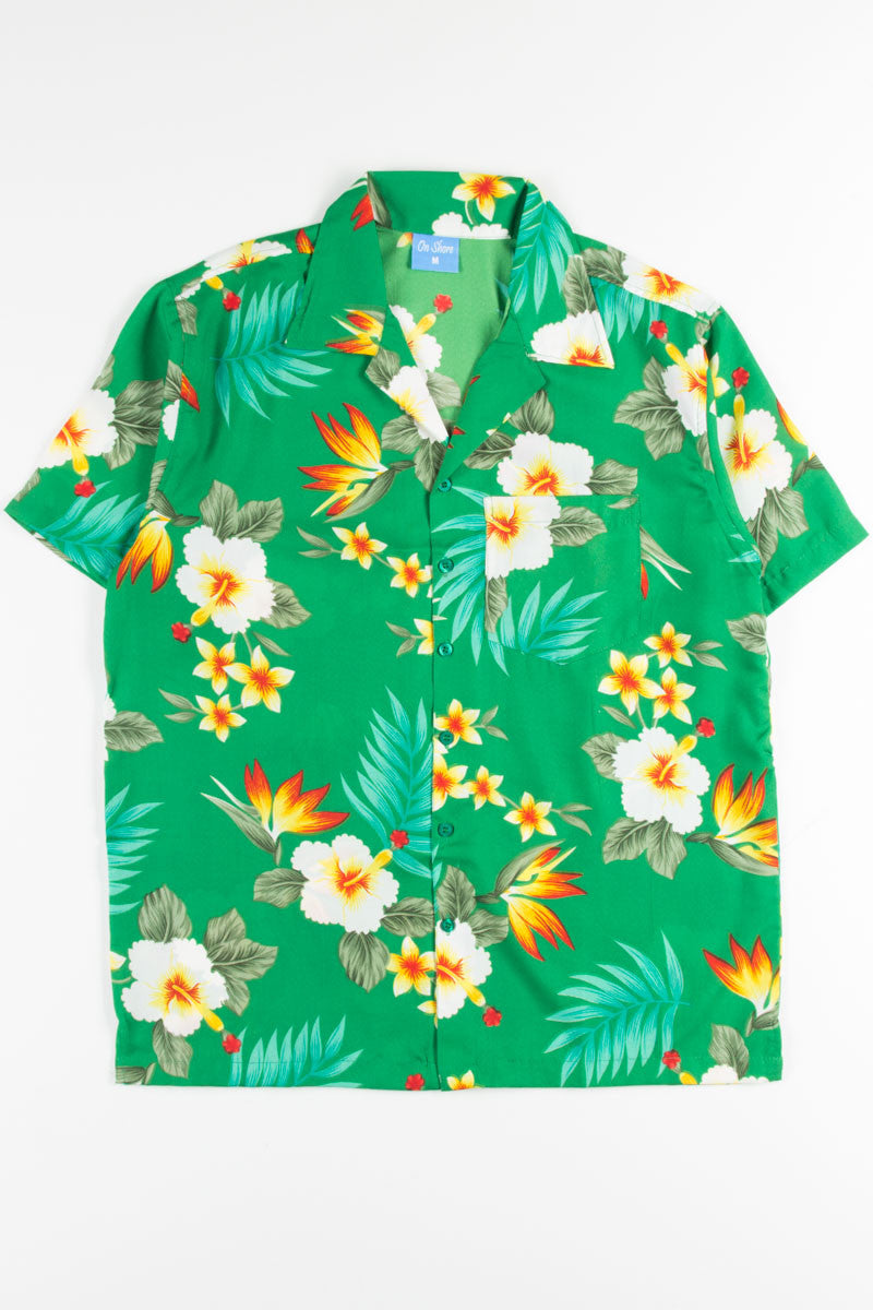 Hibiscus Flower Hawaiian Yellow Print Men's Short Sleeve Shirt