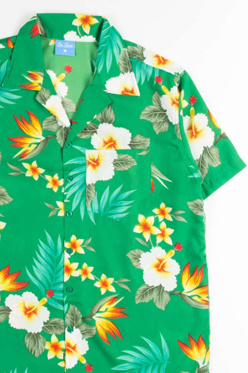 Green Hibiscus Floral Hawaiian Shirt