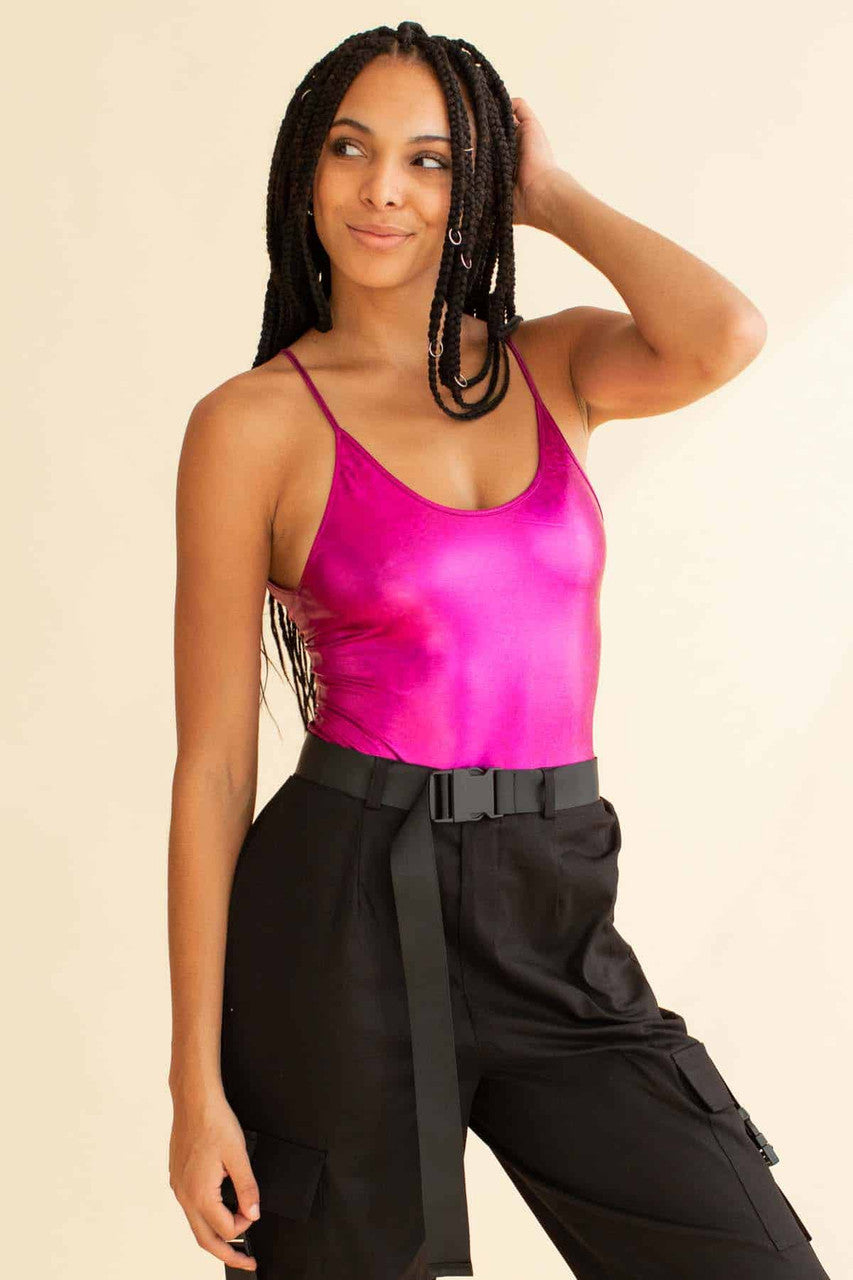 Fuchsia Holographic Cami Bodysuit