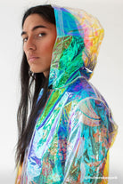 Man wearing iridescent holographic jacket