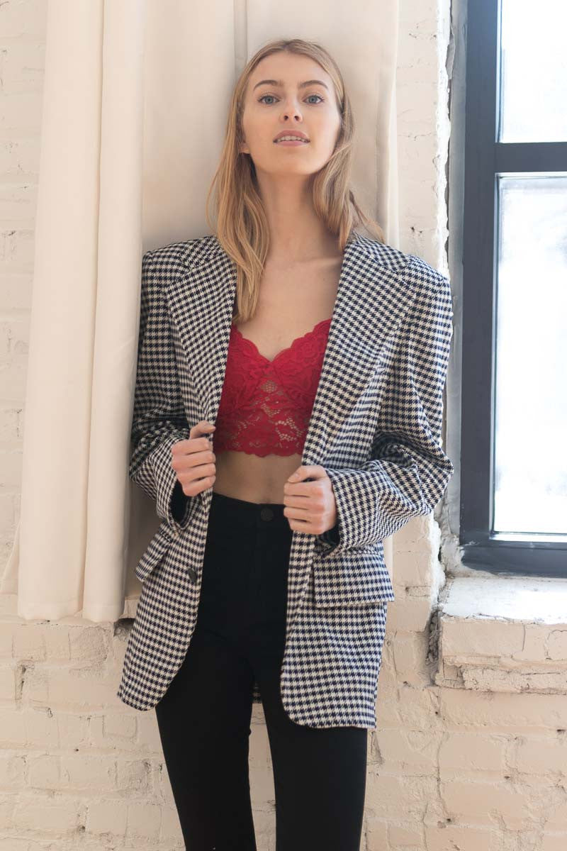 Navy Houndstooth Vintage Blazer