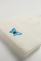Butterfly Embroidered White Beanie
