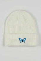 Butterfly Embroidered White Beanie