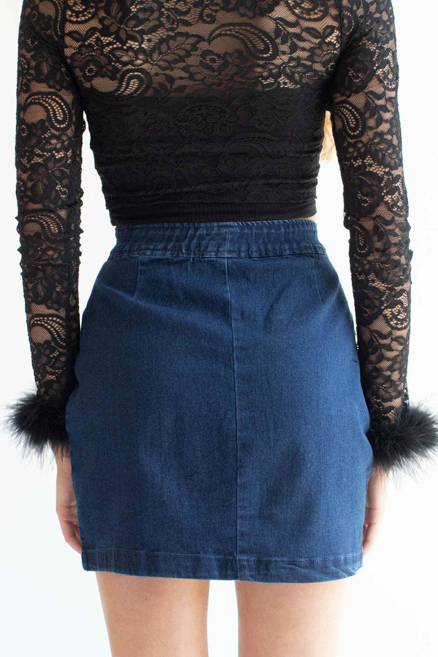 Indigo Cargo Zip Front Denim Skirt