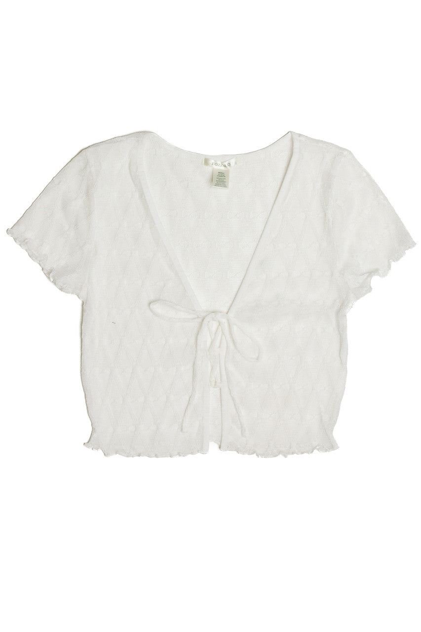 White Diamond Mesh Lace Up Top