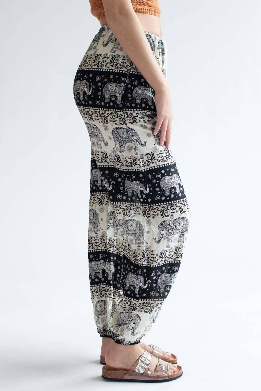 Ivory & Black Striped Elephant Pants