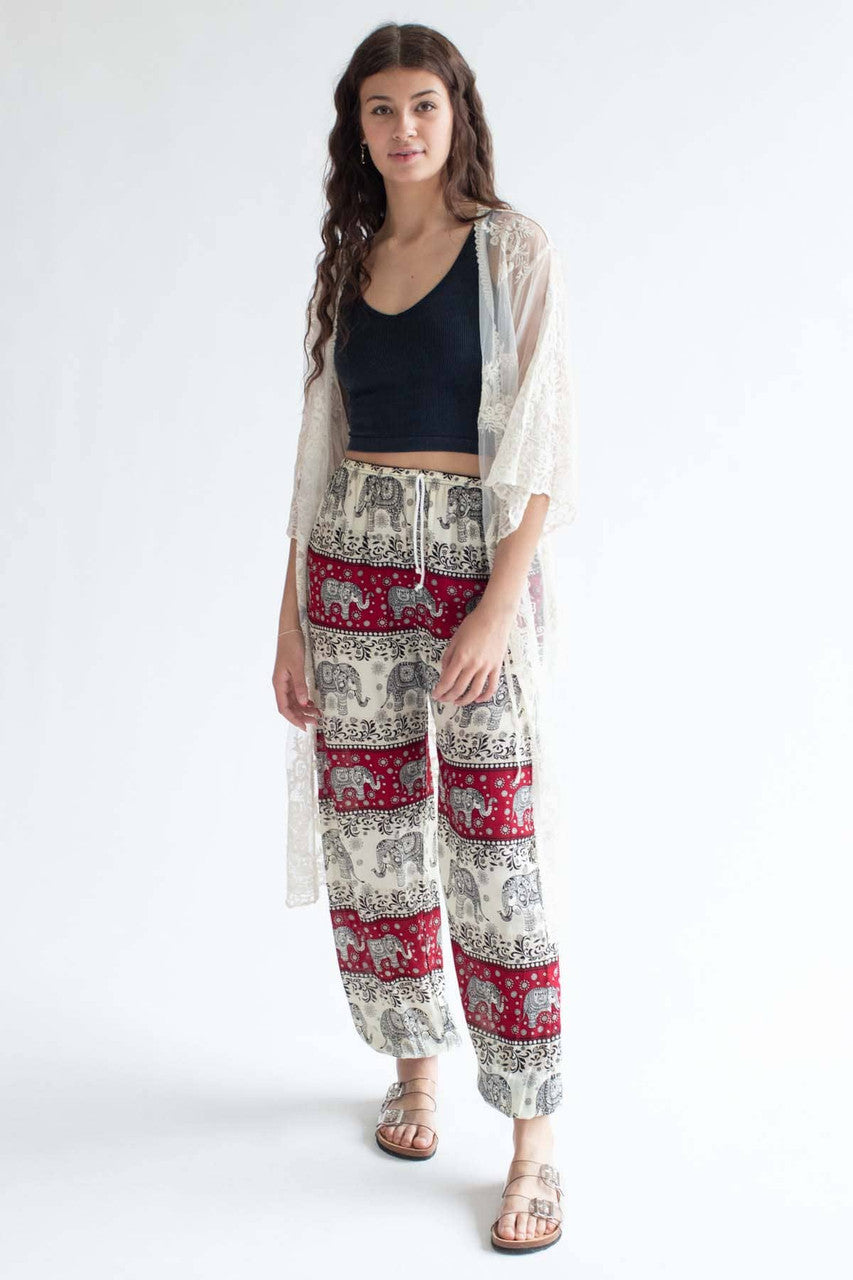 Ivory & Red Striped Elephant Pants