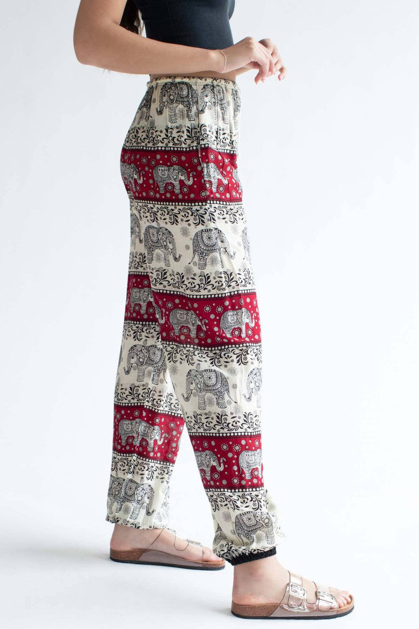 Ivory & Red Striped Elephant Pants