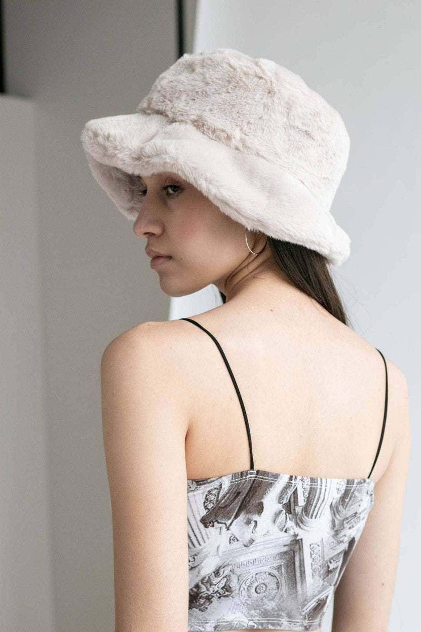 Ivory Faux Fur Bucket Hat