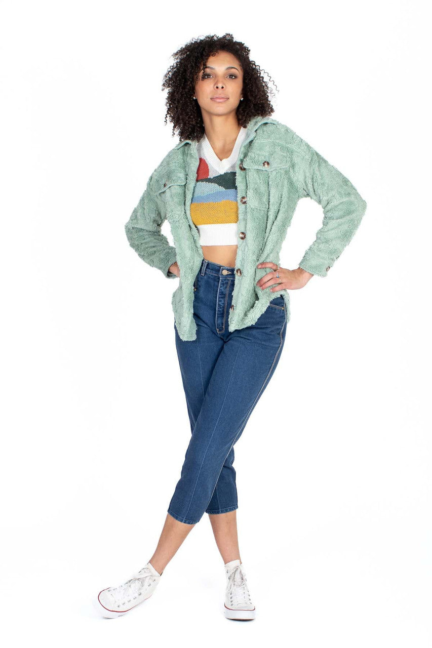 Jade Embossed Daisy Plush Jacket