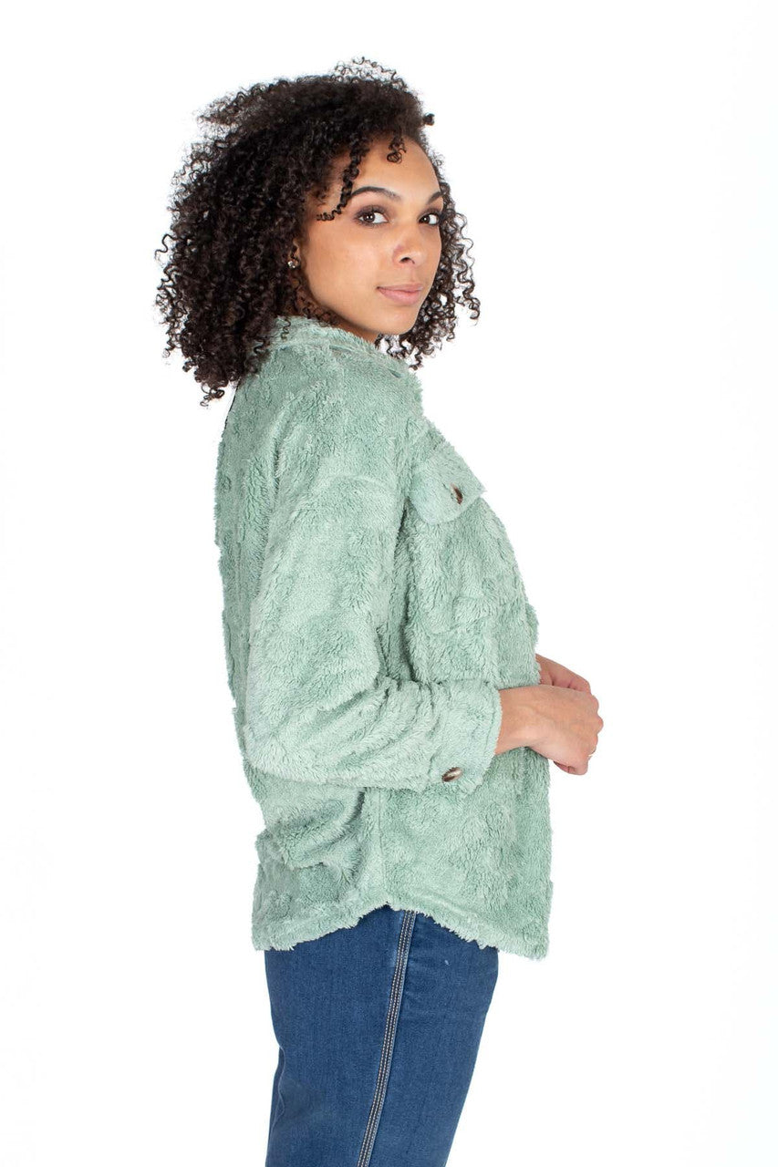 Jade Embossed Daisy Plush Jacket