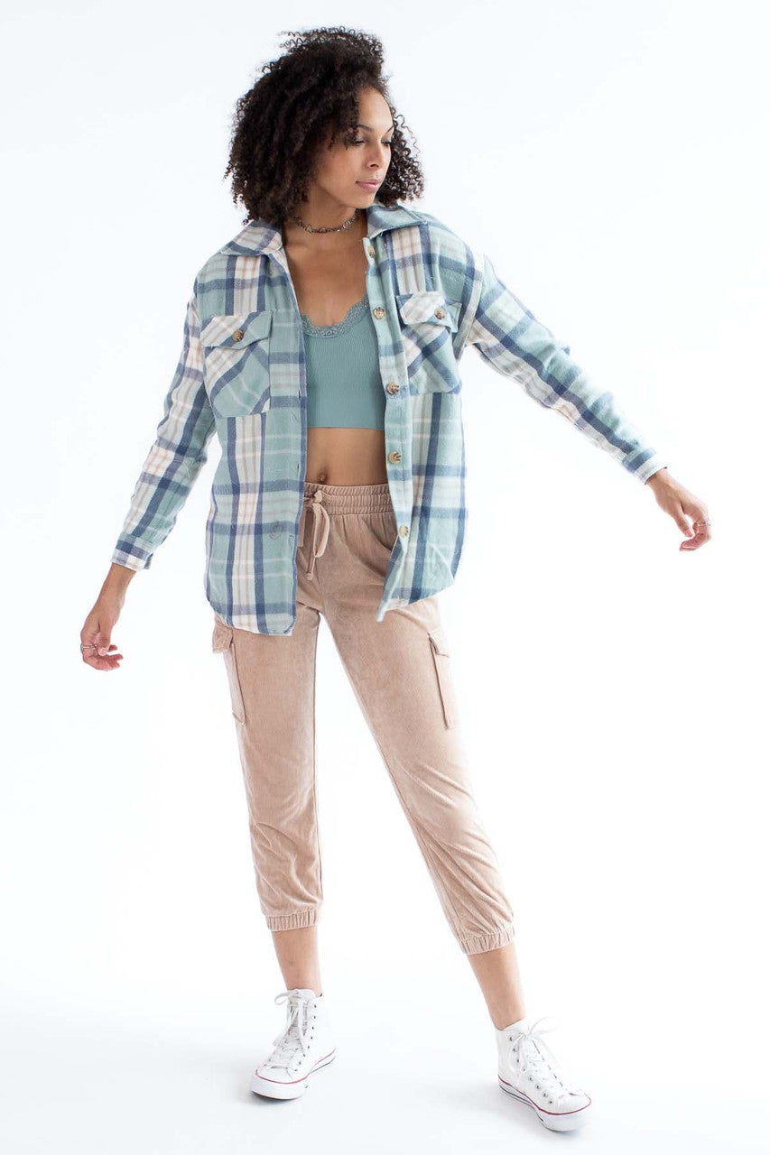 Jade & White Oversized Plaid Shacket