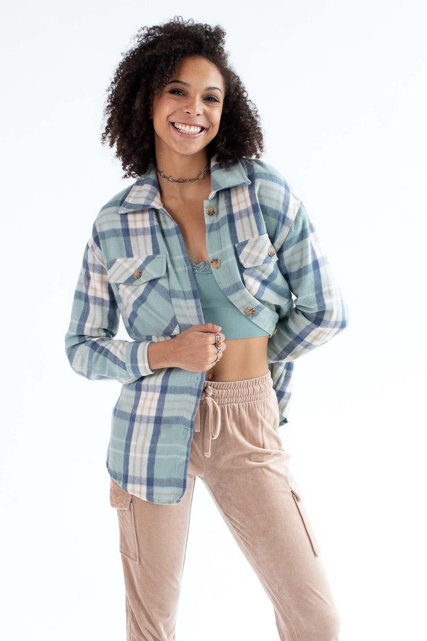 Jade & White Oversized Plaid Shacket
