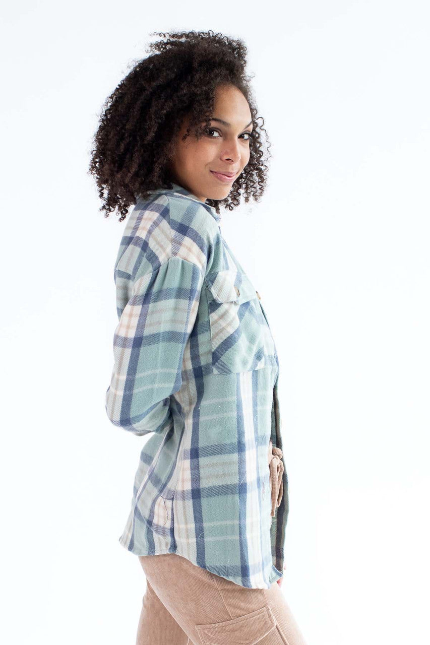Jade & White Oversized Plaid Shacket