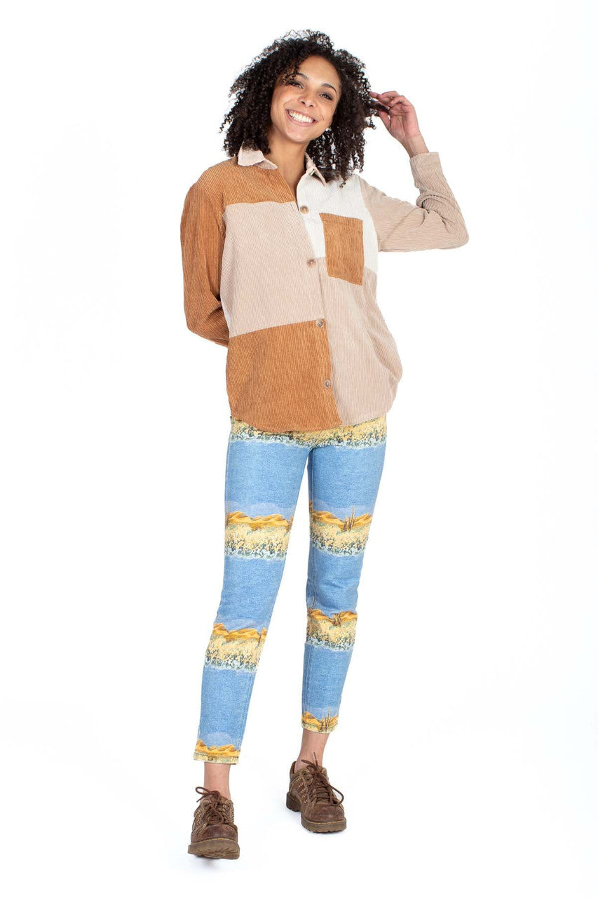 Khaki Color Block Corduroy Shacket