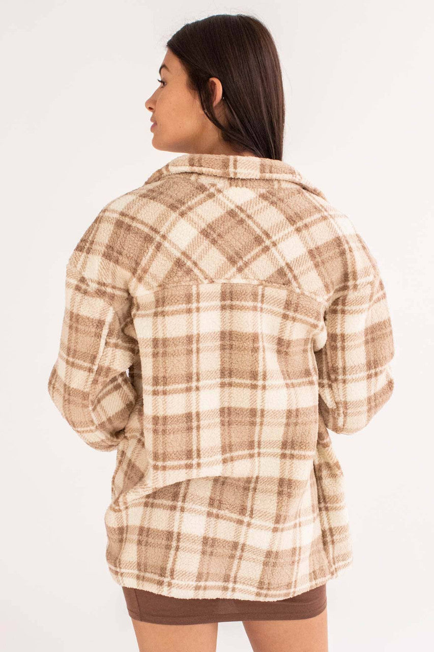 Khaki Plaid Sherpa Shacket
