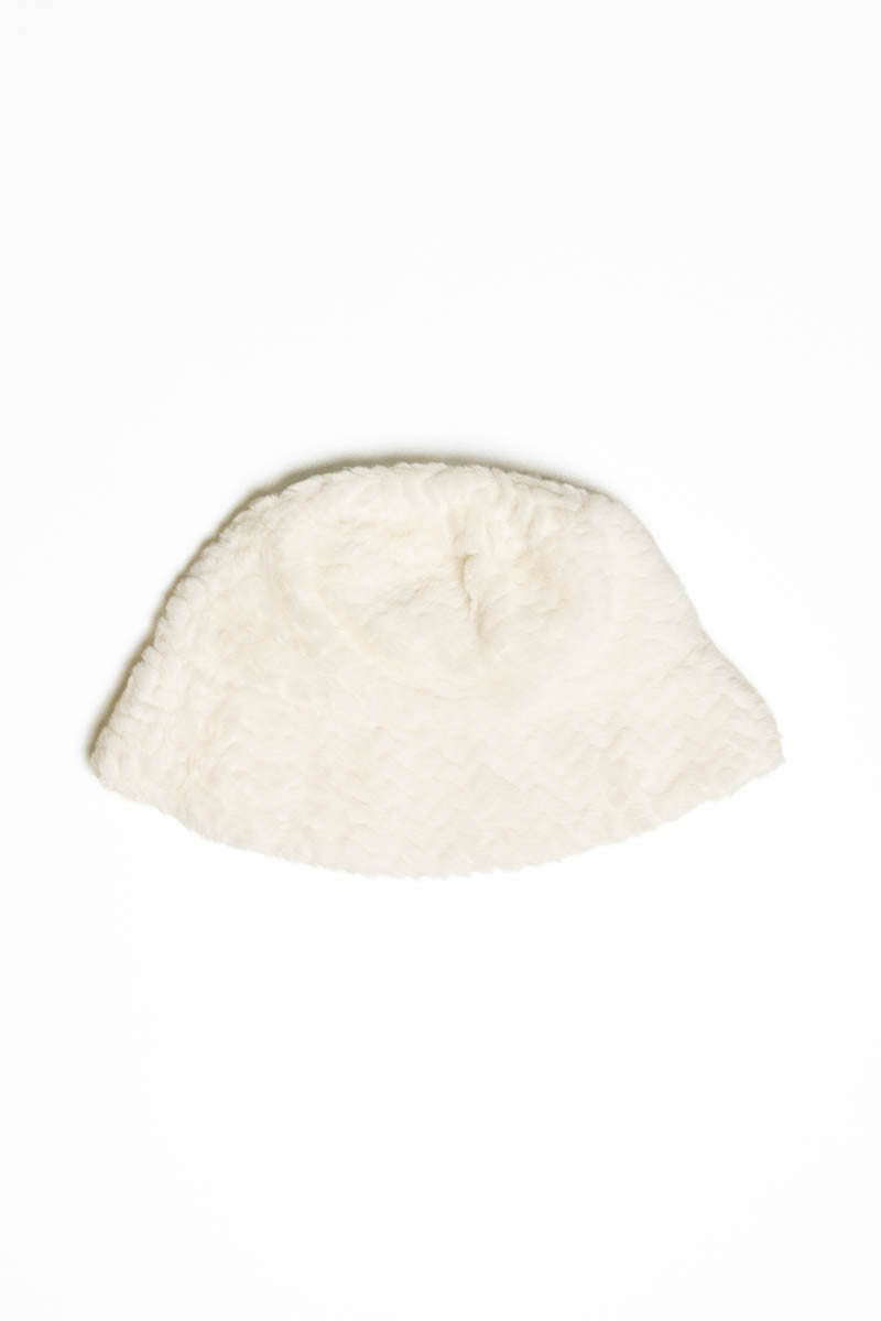 White Fuzzy Knit Bucket Hat