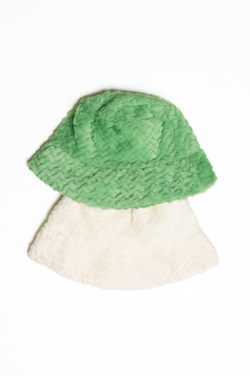 White Fuzzy Knit Bucket Hat