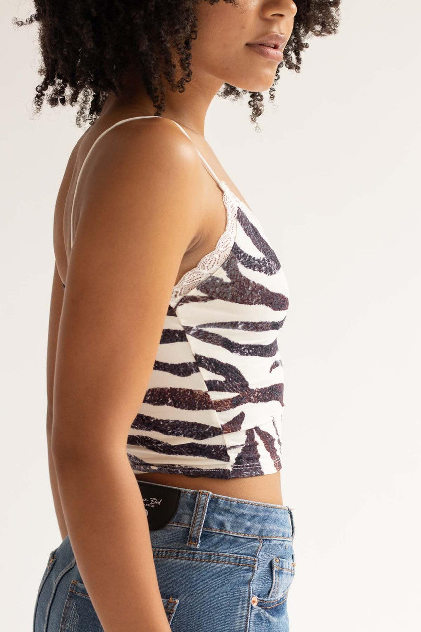 Lace Trimmed Zebra Print Crop Cami