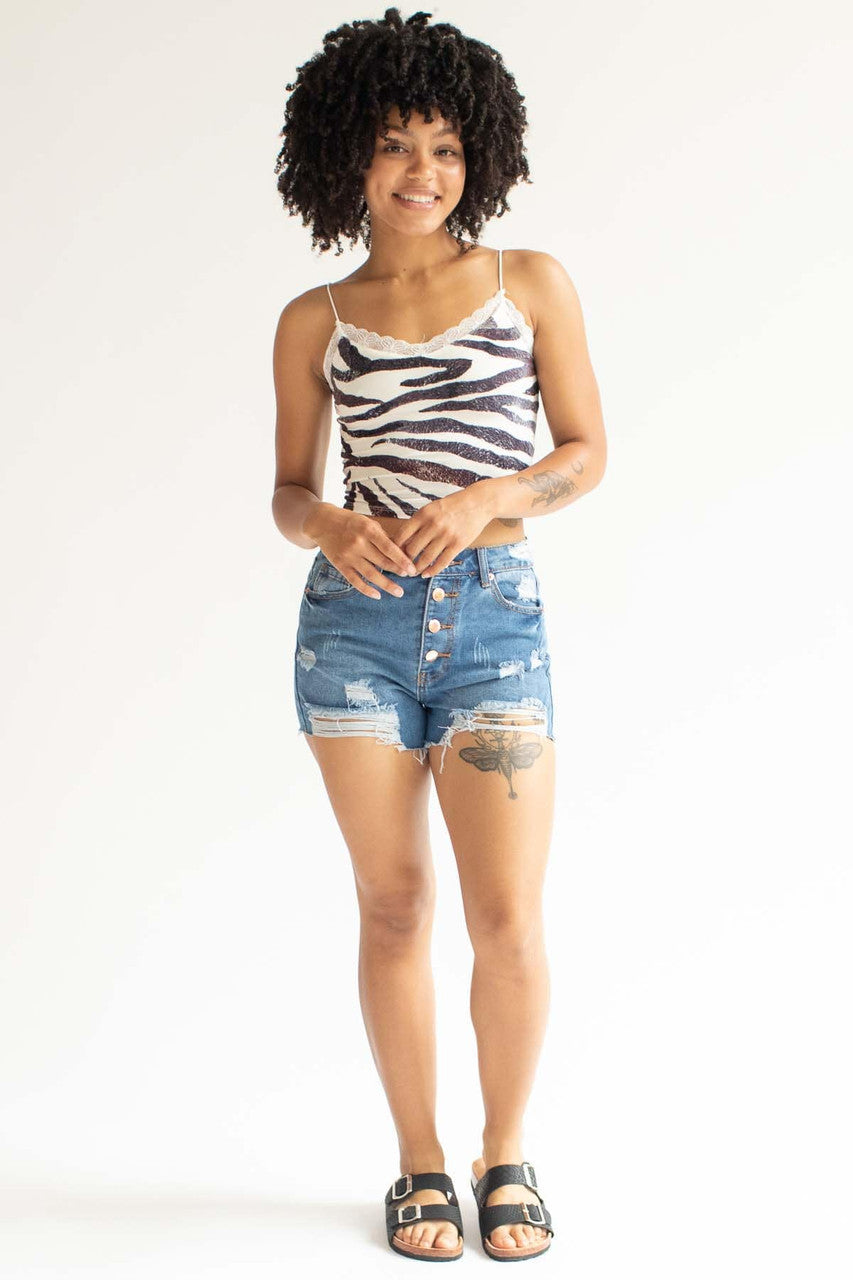 Lace Trimmed Zebra Print Crop Cami