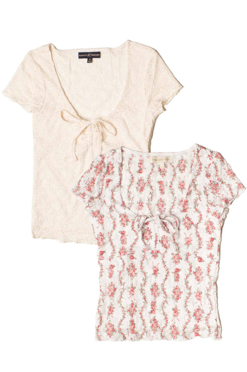 Cinched Tie Front Lace Tee