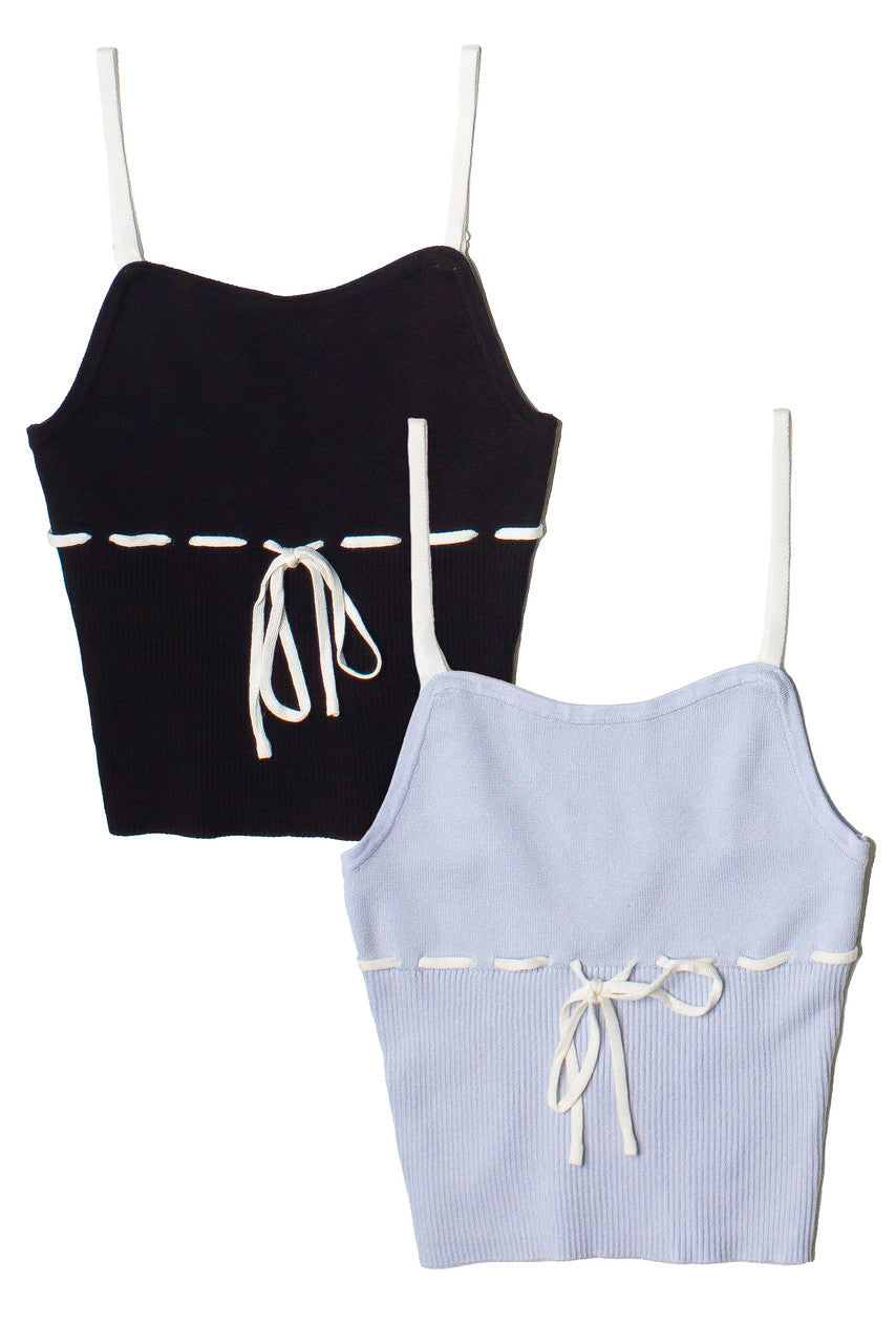 Running Stitch Bow Detail Knit Tank Top
