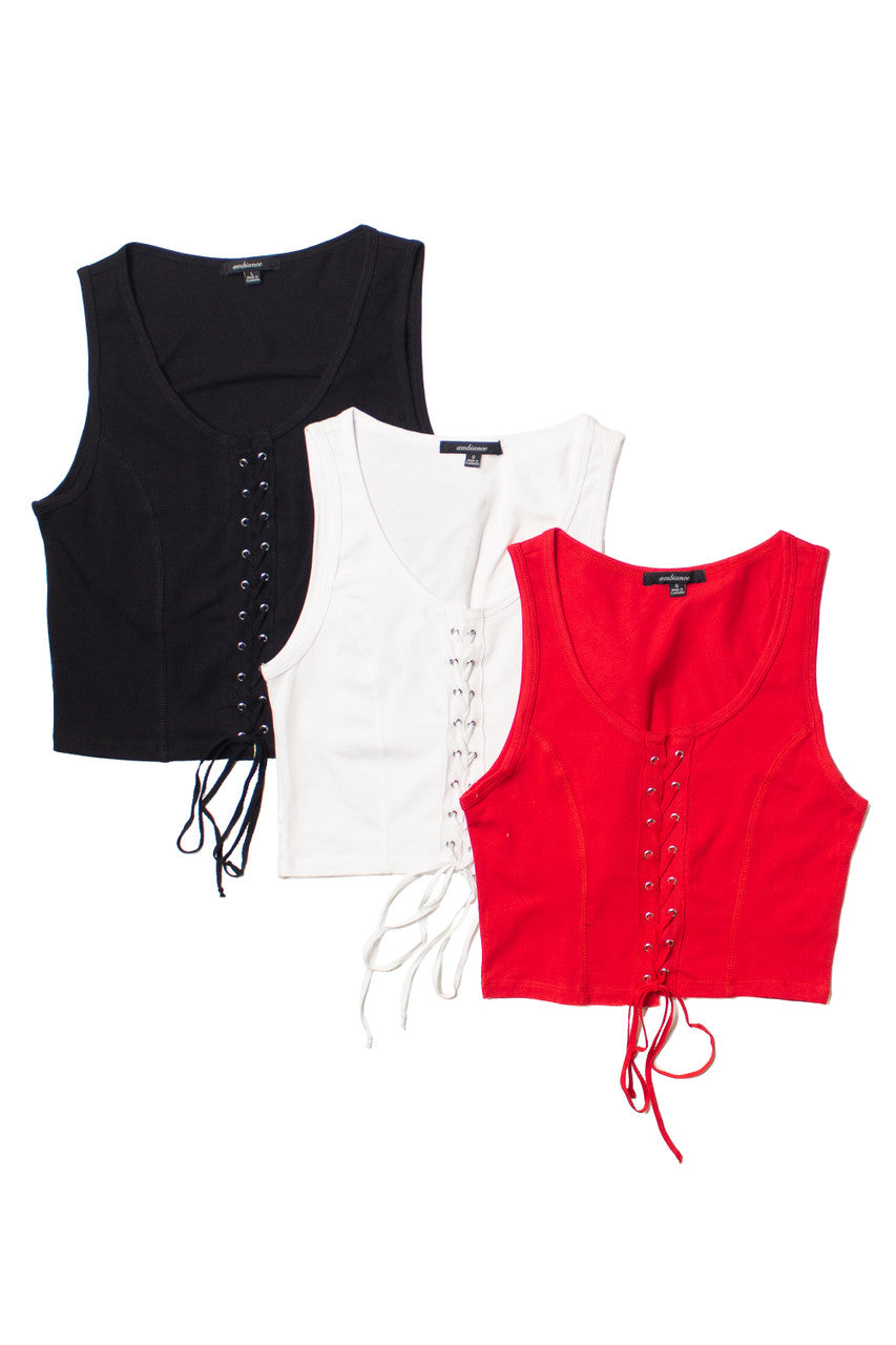 Black Lace Up Front Tank