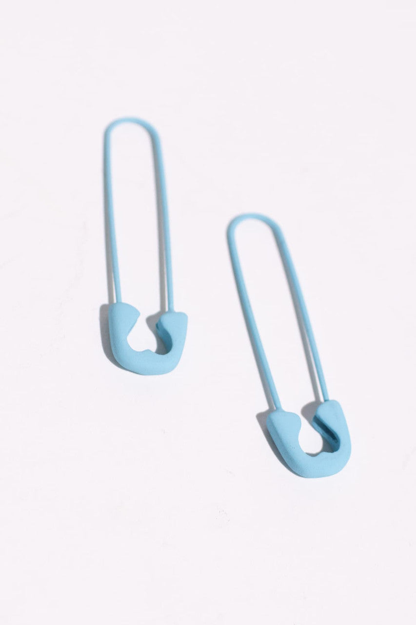 Big Blue Safety Pin Earrings
