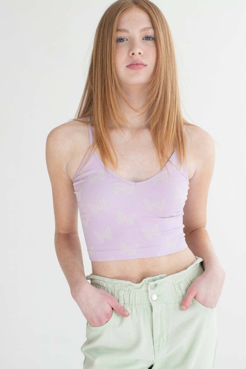Lavender Butterfly Seamless Crop Cami