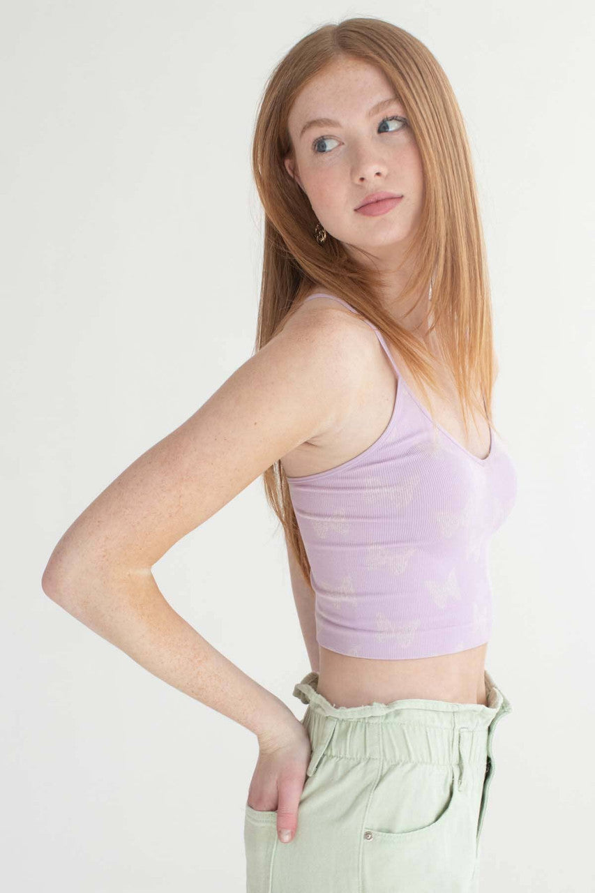 Lavender Butterfly Seamless Crop Cami