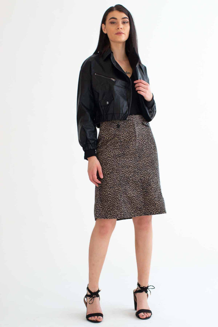 Leopard Print Corduroy Skirt