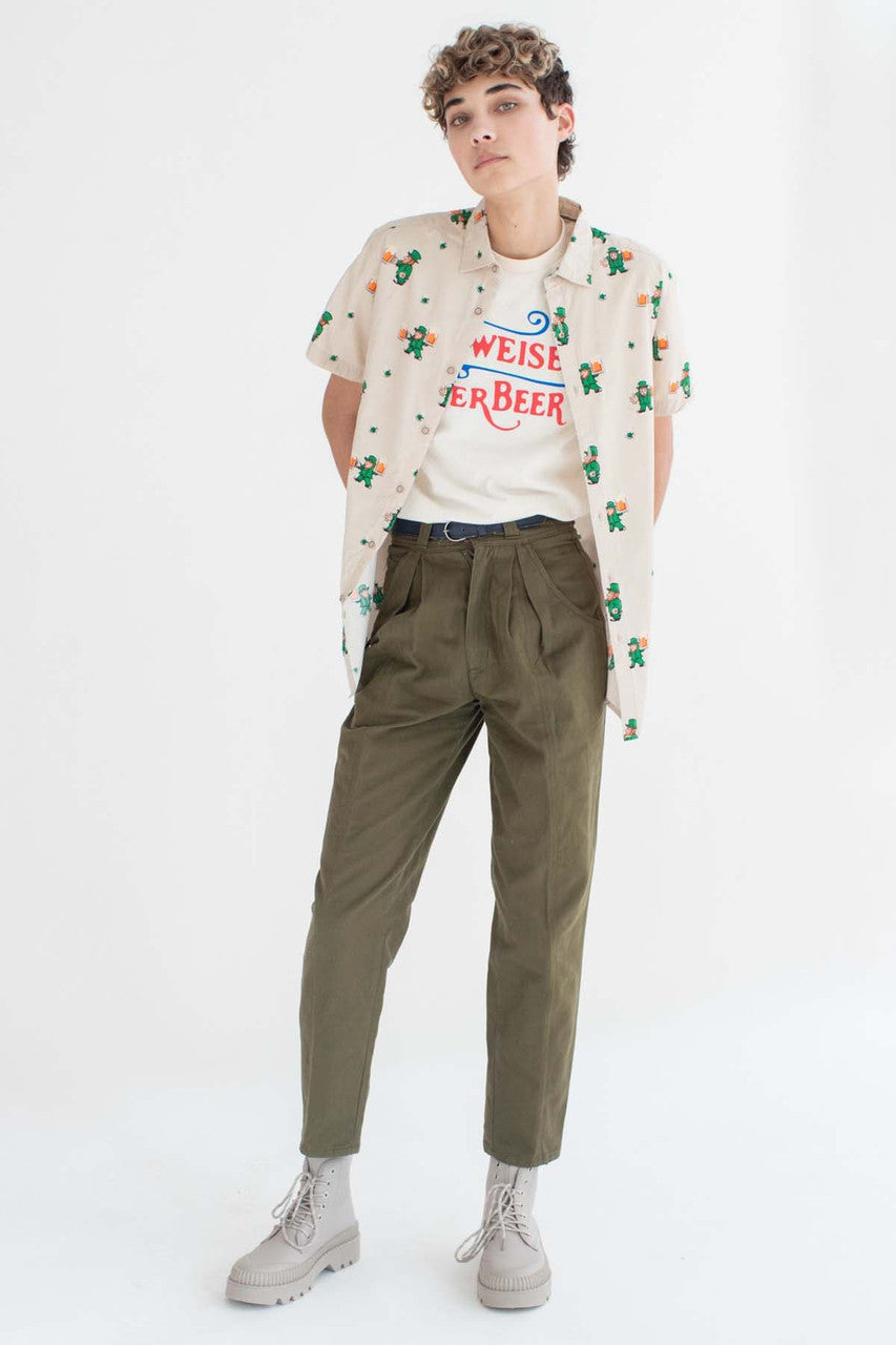Leprechaun & A Pint Woven Button Up Shirt