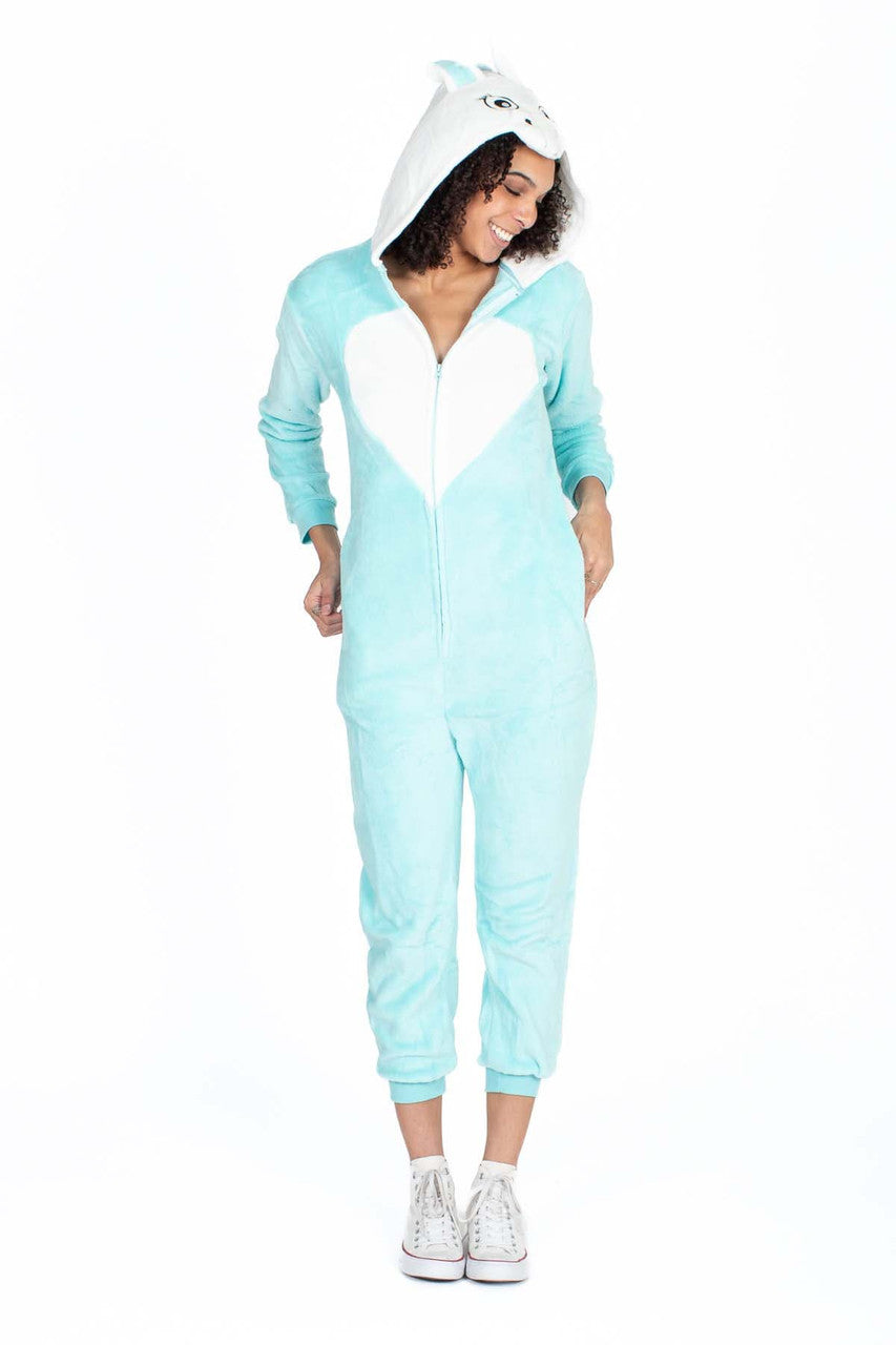 Light Blue Unicorn Onesie Pajamas