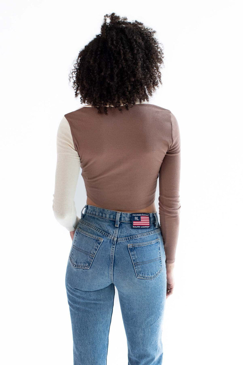 Light Brown Colorblock Button Down Shirt