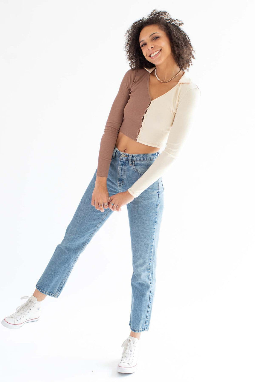 Light Brown Colorblock Button Down Shirt