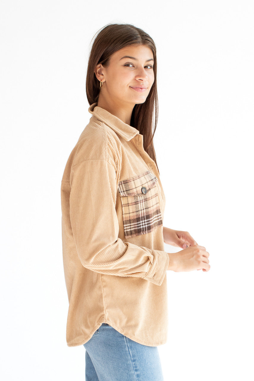 Light Brown Corduroy Flannel Shirt
