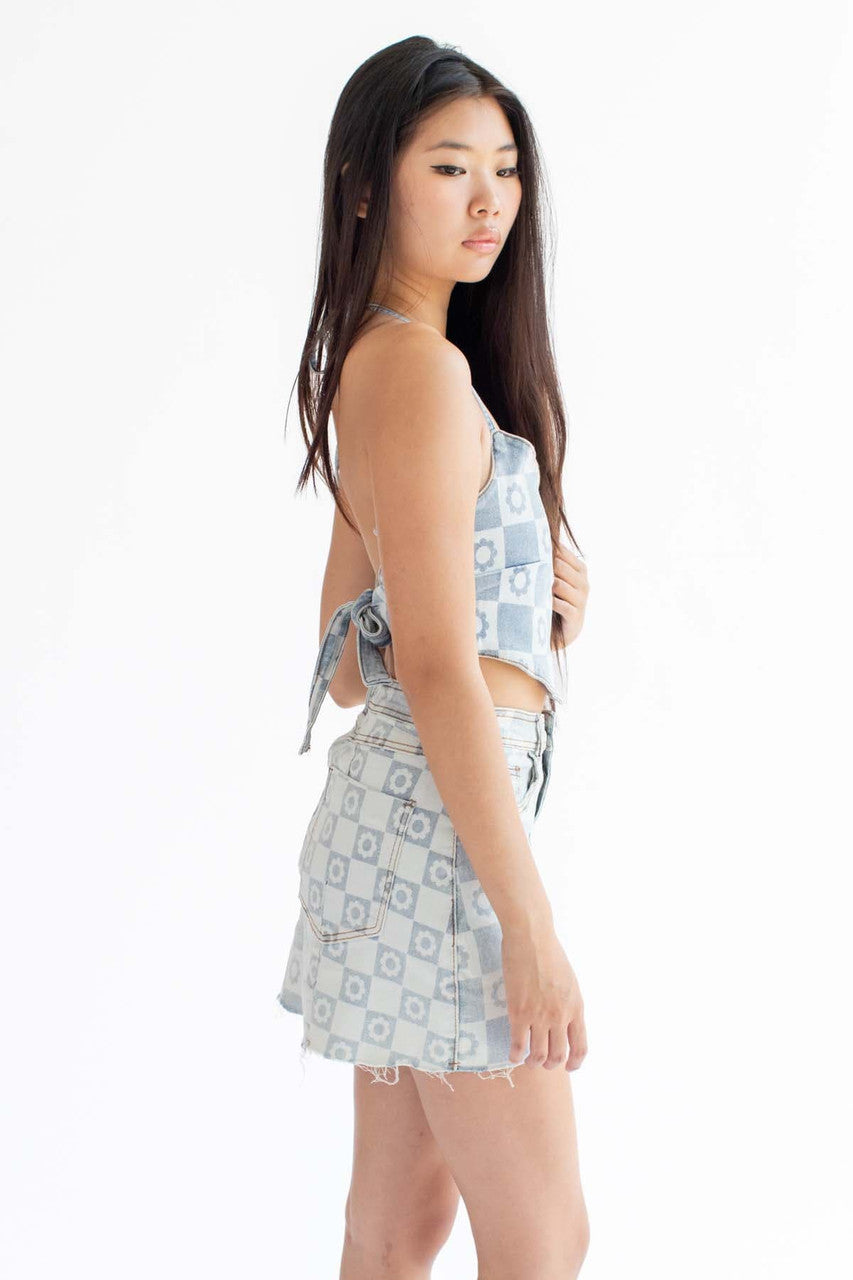 Light Daisy Denim Halter Top