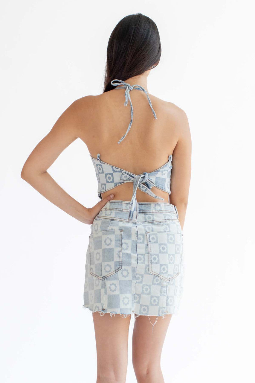 Light Daisy Denim Halter Top