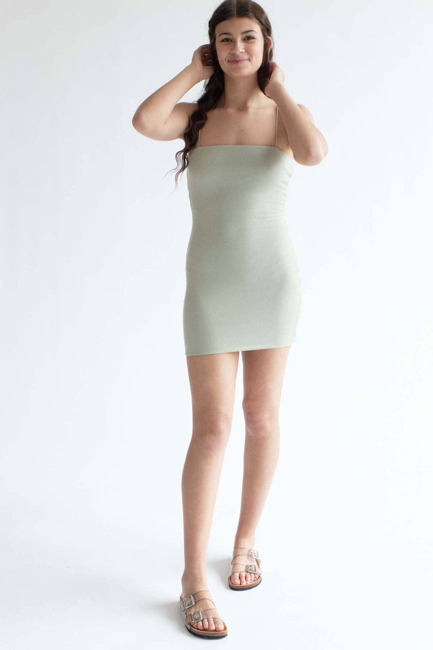 Light Moss Ribbed Cami Dress