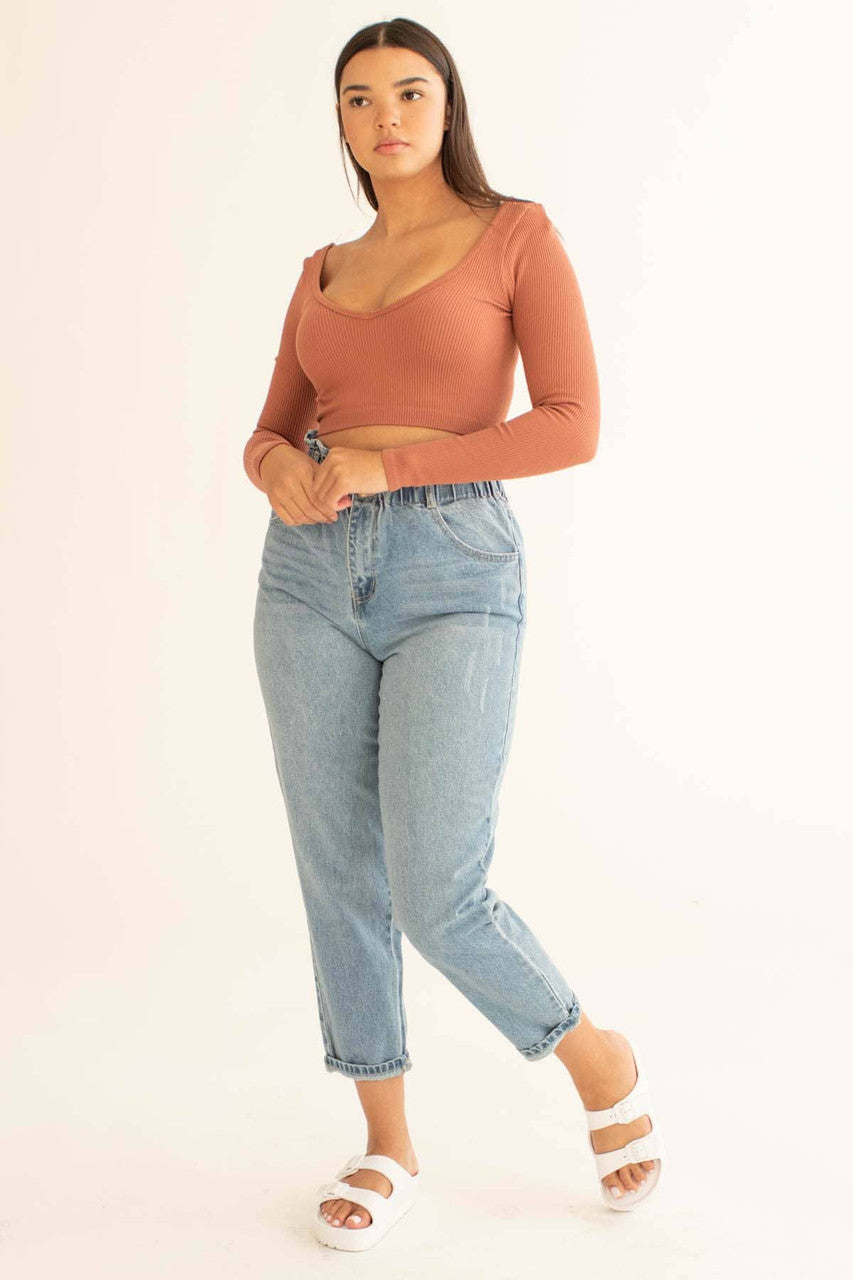 Light Paper Bag Waist Denim Jeans
