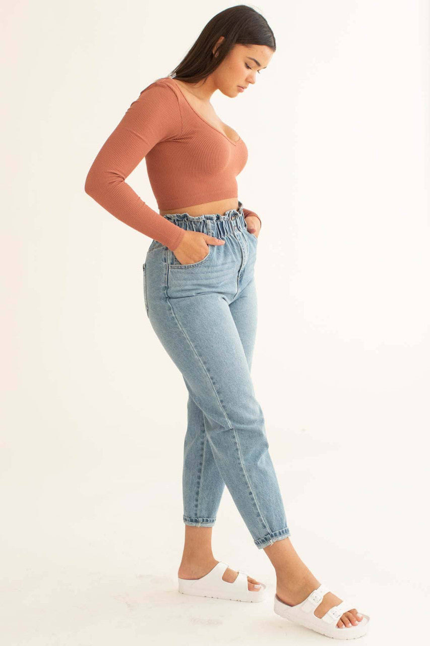 Light Paper Bag Waist Denim Jeans