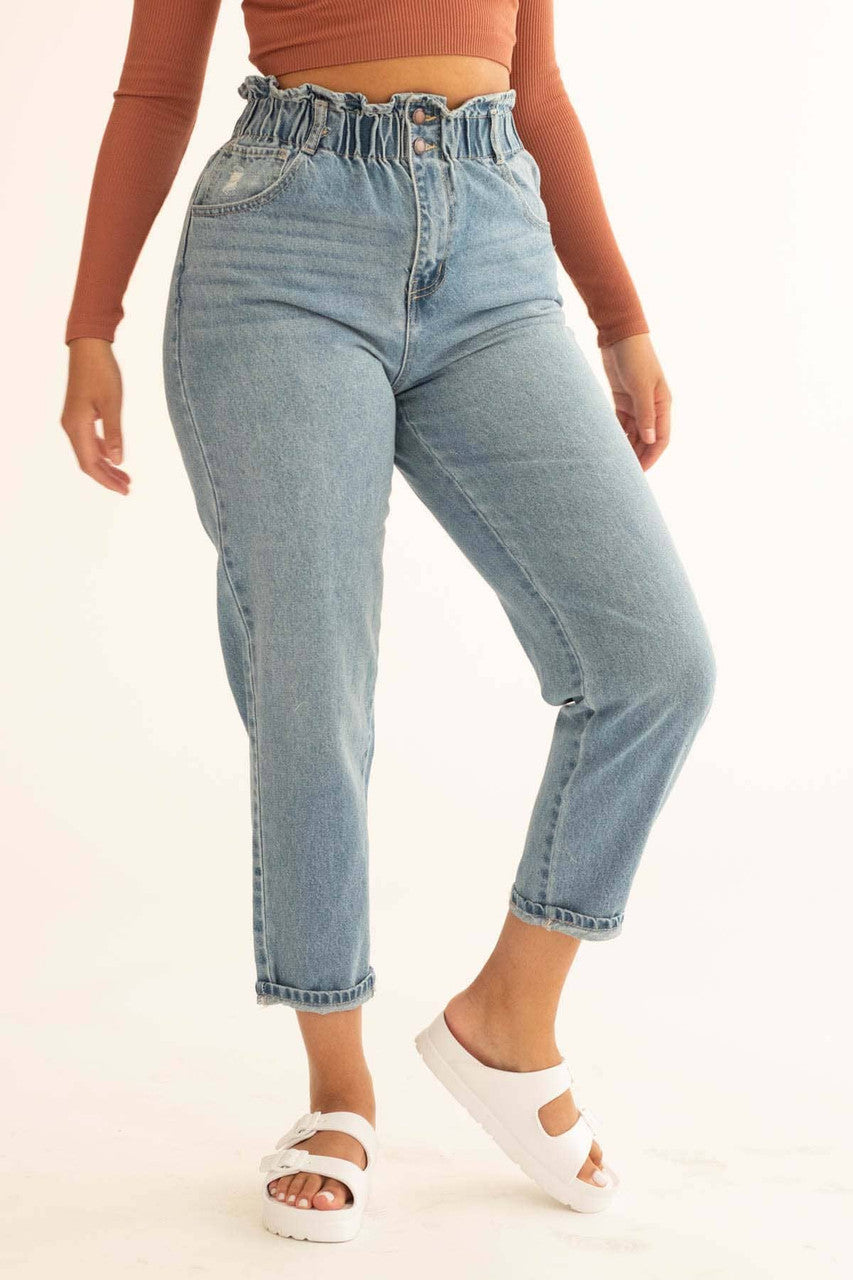 Light Paper Bag Waist Denim Jeans