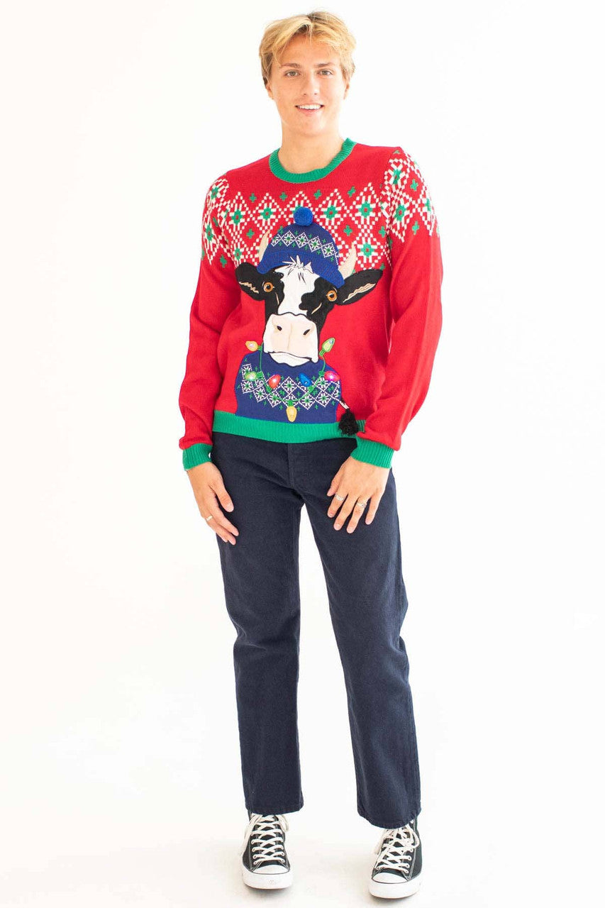 Light Up Christmas Cow Sweater
