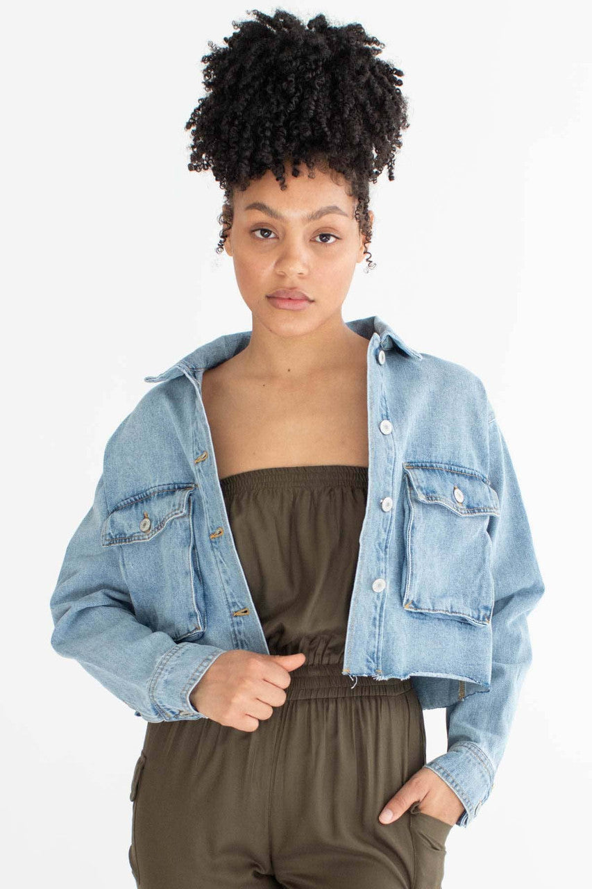 Light Wash Cropped Denim Jacket