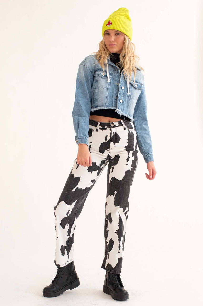 Light Wash Cropped Hooded Denim Jacket