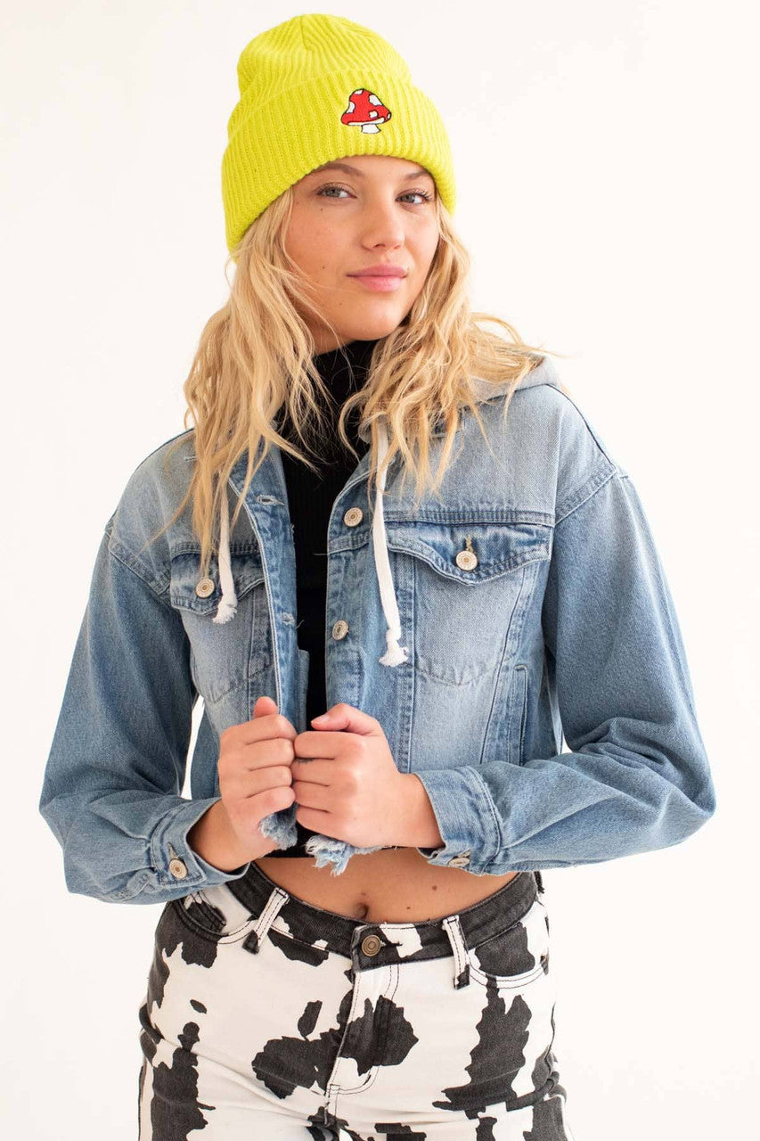 Light Wash Cropped Hooded Denim Jacket