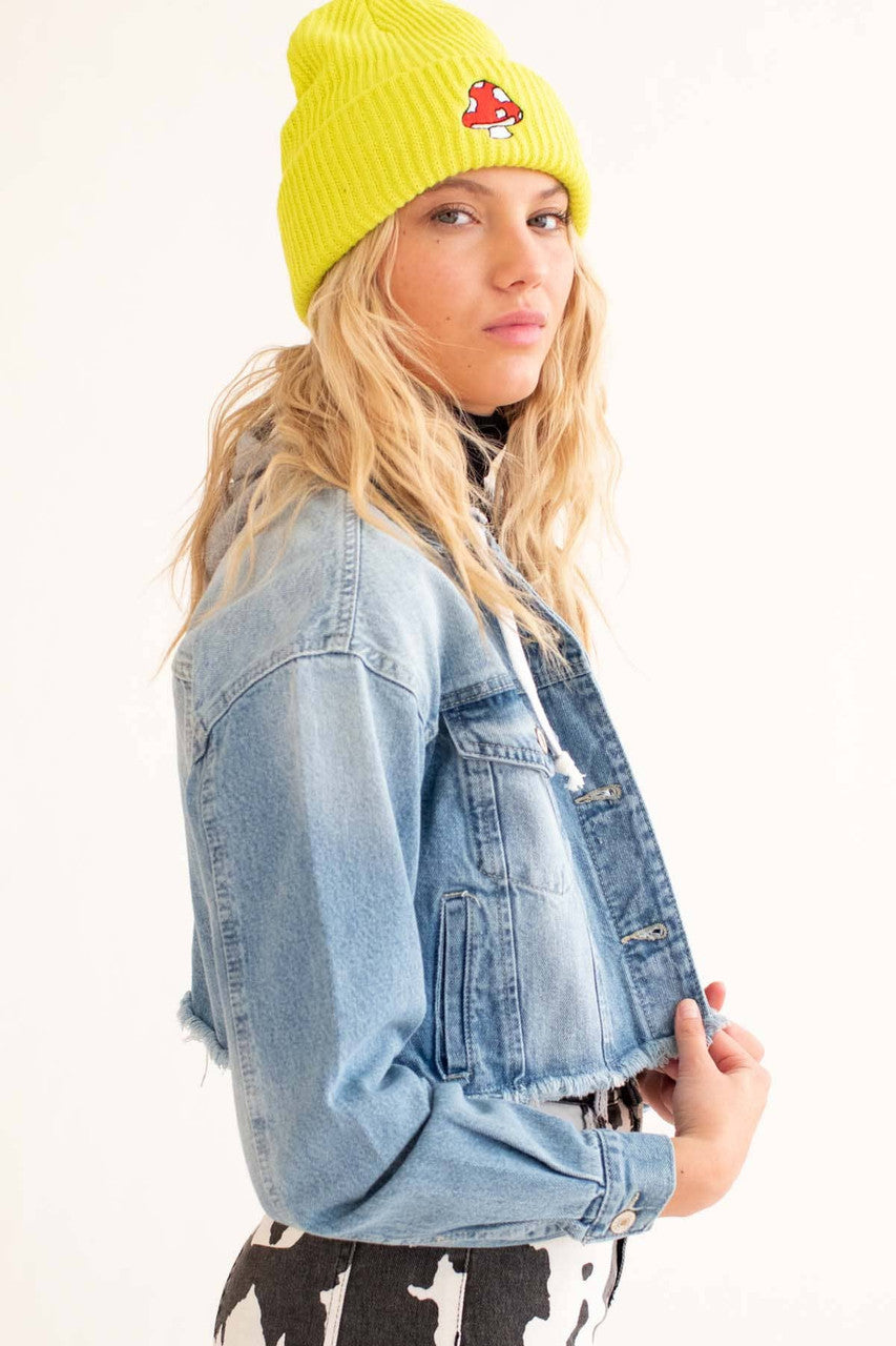 Light Wash Cropped Hooded Denim Jacket