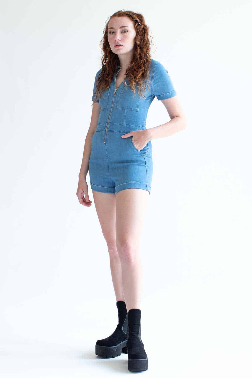 Light Wash Denim Coverall Shorts